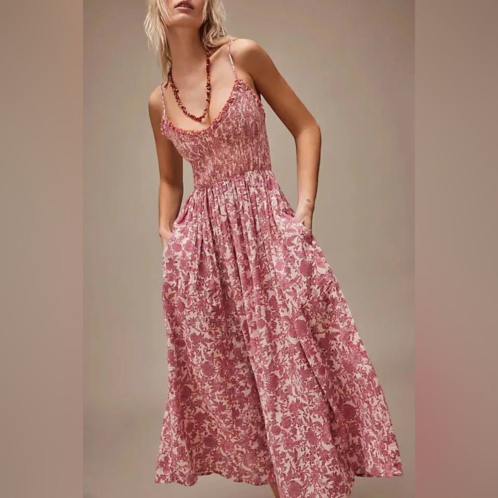 Free People Sweet Nothings Midi Dress Pink Combo, size large
